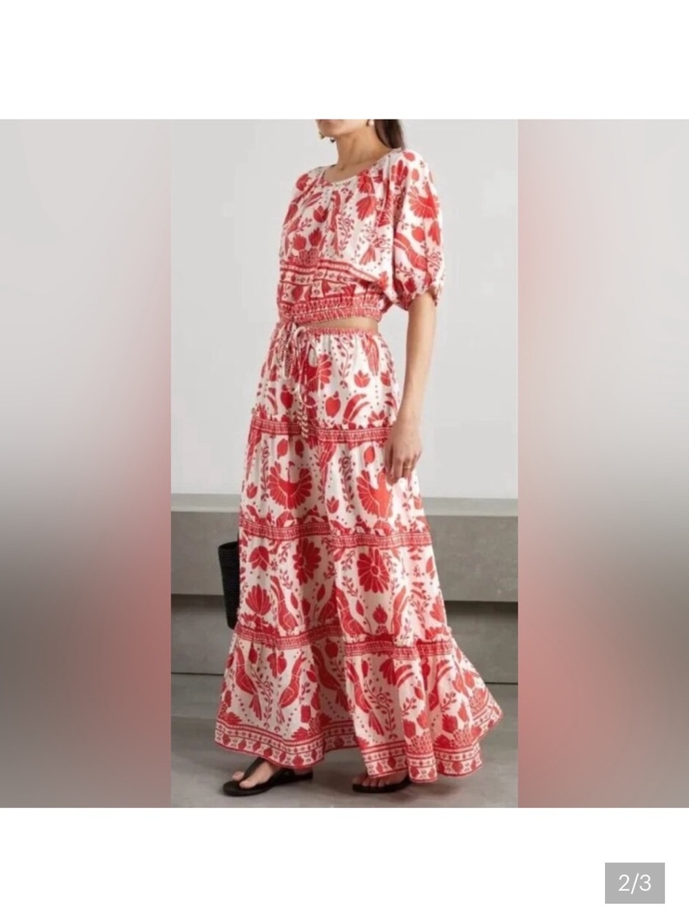 Farm rio Red toucans Printed Tiered Maxi Skirt - Women's Summer Skirt and top XS